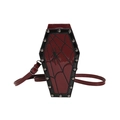 Gothic coffin crossbody bag in burgundy and black patent leather with spider web embroidery - Spider Web Red