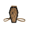 Coffin shaped crossbody bag in camel leather with black spider web and studs - Spiderweb Khaki