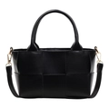 Schicke schwarze gewebte Eimertasche mit großem Gittermuster und Golddetails - Schwarz
