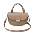 Fashionable khaki PU leather and twill fabric contrast saddle bag with silver buckle - Khaki