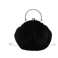 Mini bolso de felpa negra con orejas de conejo y cadena dorada para niñas - Negro