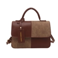 Bolso bandolera de cuero patchwork marrón con hebilla de metal vintage y asa - Marrón