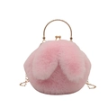 Sac lapin en peluche rose avec poignée anneau dorée et bandoulière chaîne amovible - Rose Clair