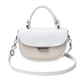 Women's two-tone saddle bag in white PU leather and beige woven texture with silver buckle - White