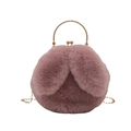 Sac à main rose en peluche oreilles de lapin avec anse dorée et bandoulière chaîne - Rose foncé