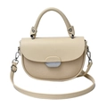 Chic beige crossbody bag with smooth PU leather, fabric texture, and silver metal lock - Off White
