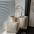 Minimalist cream-white large tote bag with matching zippered pouch and gold logo - White