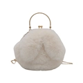 Mini sac en peluche ivoire avec oreilles de lapin et bandoulière chaîne dorée - Beige
