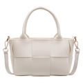 Minimalist cream white woven bucket bag with rounded top handle and gold hardware - Off White