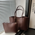 Braunes Leder-Tote-Bag-Set mit verstellbarem Gurt und modischer Goldbeschriftung - Braun