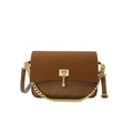 Vintage brown shoulder bag with gold chain strap and textured matte leather finish - Khaki