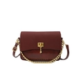 Elegant burgundy chain crossbody bag with gold hardware and vintage matte texture - Red
