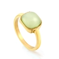 Anello vintage in acciaio inossidabile con gemma quadrata verde chiaro e perline - US 7 / Verde (RI1439J6-9G)
