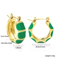 Pendientes de aro en C de acero inoxidable chapado en oro con detalles de esmalte verde - Estilo Verde Esmeralda (EA32330JG)