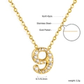 Collier en acier inoxydable plaqué or 18K avec pendentif chiffre 9 et cristaux blancs - Chiffre 9 (NE2D36A9G)