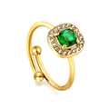 Anello regolabile placcato oro 18K con zircone verde smeraldo quadrato e contorno micro - Anello aperto con cerchio di smeraldo quadrato