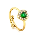 Anello aperto placcato oro 18K con smeraldo verde a cuore e cristalli pavé - Anello aperto con cerchio di smeraldo a cuore