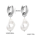 Elegante silberne barocke Perlenohrringe aus poliertem Edelstahl mit Reifen-Design - Silber Großer Runder Perlenstil (EA59960AS)
