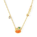 Gold pumpkin necklace with orange enamel pendant and crystal on O-shaped chain - Pumpkin Style (NE26010LG) / Pumpkin
