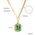 Collana in acciaio inossidabile dorato con ciondolo in zircone verde e misure - Collana a catena asimmetrica con cerchio di smeraldo rettangolare