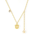 Gold stainless steel necklace with cute bread toast and fried egg charm pendants - Fried Egg Style (NE25910MG) / Fried Egg