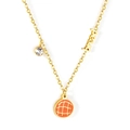 Golden necklace with bread letter pendant and orange enamel charm for women - Pineapple Bun Style (NE25920LG) / Pineapple Bun