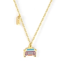 Golden necklace featuring a creative colorful enamel taxi pendant with metal taxi tag - Mixed Color Taxi Style (NE25930MG) / Mixed Color Taxi