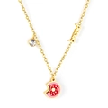 Gold chain necklace with bread plate, pink donut charm and sparkling zircon pendant - Donut