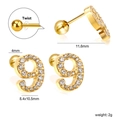 Golden number 9 stud earrings with crystals and secure screw-back ball closures - Number 9 (EA630309)