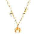 Gold stainless steel necklace with orange croissant pendant, bread charm, and zircon - Croissant