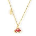 Golden stainless steel necklace featuring a red taxi car pendant with a logo tag - Red Taxi