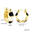 Pendientes de aro C en acero inoxidable dorado con esmalte blanco y negro estilo bambú - Estilo de Patrón Blanco y Negro (EA32330MG)