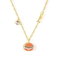 Golden necklace featuring a colorful enamel burger charm with bread text and zircon - Hamburger
