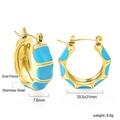 Pendientes de aro en C de acero chapado en oro con detalles de esmalte en azul claro - Estilo Azul Cielo (EA32330DG)