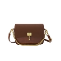 Vintage brown leather crossbody bag with chain strap and gold clasp on white background - Brown