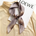 Elegant purple silk scarf with brown ginkgo leaf print worn on a yellow shirt collar - Ginkgo Leaf Pattern (ZC-6) / Skin Purple (ZC-6)