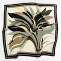 Dettaglio di un foulard in seta con trama liscia e motivo a foglie di piante - Specificazione Quadrata / ZC-7-Beige nero (Stile foglia astratta)