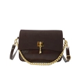 Dark brown patchwork crossbody bag with frosted suede flap and chunky gold chain strap - Brown
