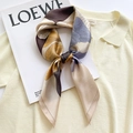 Artistic printed silk scarf scarf styled on yellow knit sweater with fashion magazine - Light Coffee Edge