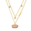 Gold double-layer necklace with bread letters and a cartoon hotdog pendant detail - Hot Dog Bun