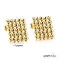 Minimalist gold square stud earrings with geometric metal beads in a 4x4 grid pattern - Square Style (EA598801) / Gold