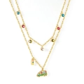 Double-layered gold stainless steel necklace with colorful rhinestones and bus pendant - Truck