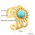 Anillo retro de acero inoxidable chapado en oro de 18K con turquesa y banda ajustable - Talla 8 (Ajustable) / Estilo de Girasol Multicapa (RI144401G)