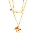 Double-layered golden necklace featuring red mushroom pendants and MUSHROOM lettering - Mushroom