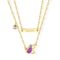 Gold layered necklace with purple eggplant pendant and round sparkling crystal charms - Eggplant