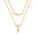 Golden double layer necklace featuring a Carrot script pendant and orange enamel carrot charm - Carrot