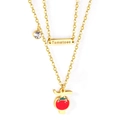 Double-layered gold necklace with tomato enamel pendant and engraved tomato metal tag - Tomato