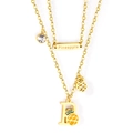 Golden double-layer necklace featuring a pineapple motif with a crystal and letter B pendant - Pineapple