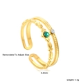 Anello regolabile in acciaio dorato con gemma verde e fascia con perline e diamante - Stile aperto a doppio strato dorato con strass (RI15000MG)