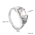 Anello argentato 18k con grande gemma ovale e fascia testurizzata con design a onde - US 6 / Stile Argento Zirconia Bianca Ovale (RI1462A6-9S)